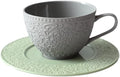 Sophisticated English Afternoon Tea Set, Good for Tea & Latte, Embossed Vintage Cup & Saucer in Slate Grey and Sage Green, 8.5oz Microwave & Dishwasher Safe Stoneware