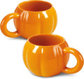 Orange Pumpkin Coffee Mugs Set of 2-17oz Orange Tea Mug with Handle | Microwave & Dishwasher Safe | Large Capacity & Wide Mouth | Cute Halloween & Fall Gift