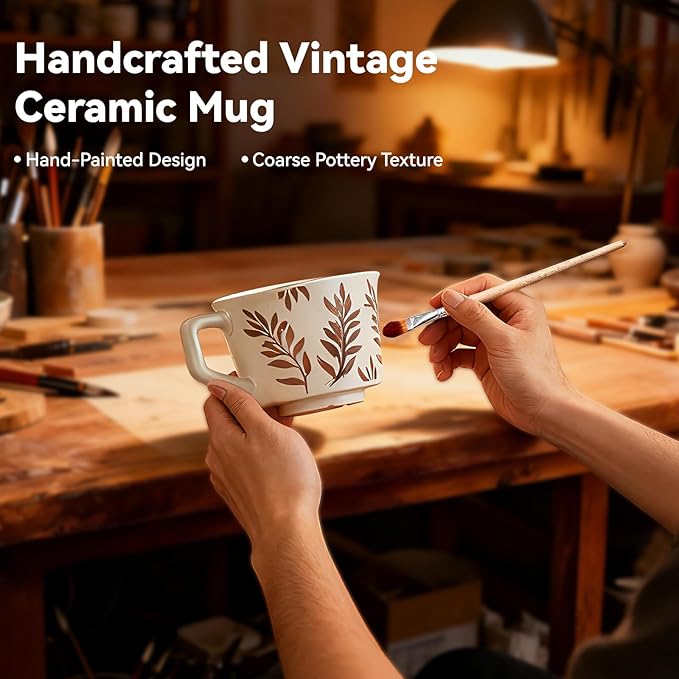 Ceramic Coffee Couple Mugs Set, 12 oz Coffee Mugs, Vintage Espresso Cups with Handles for Latte, Cappuccino, Espresso, Mocha, Hot Tea, Dishwasher & Microwave Safe for Couples Gifts Set of 2