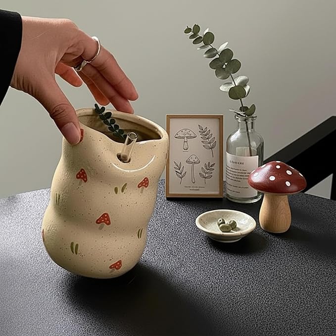 Ceramic Sip Mug 13.5oz Modern Coffee Cup Ceramic Coffee Mug with Sip Hole Elegant Pottery Cup with Timber Design for Kitchen Dining Tea Milk Birthday Gift for Women